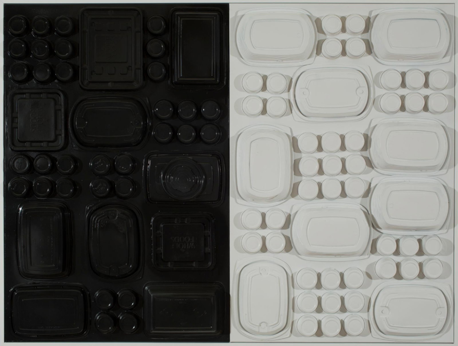 Yoram Katz Framed Mixed Media Painting Black and White Food to Go 36 x 48: Yoram Katz Framed Mixed Media Painting Black and White Food to Go 36 x 48 Framed abstract painting titled "Black & White Food to Go" by Yoram Katz, created in 2017 as part of the artist's "Recycling S