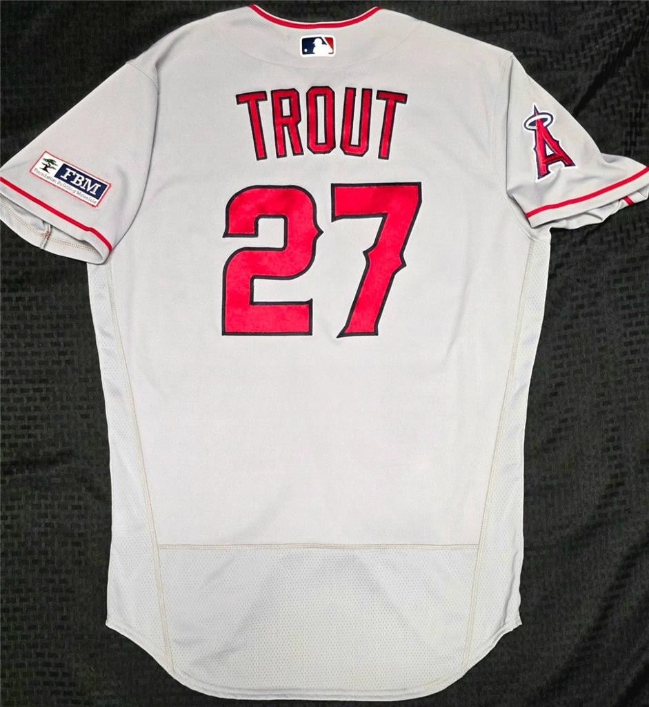 Mike Trout 2023 Angels game used jersey MLB hologram: Mike Trout 2023 Angels game used jersey MLB hologram This is a game-used Los Angeles Angels jersey worn by Mike Trout during the 2023 season. The jersey is officially licensed and was used in a game w