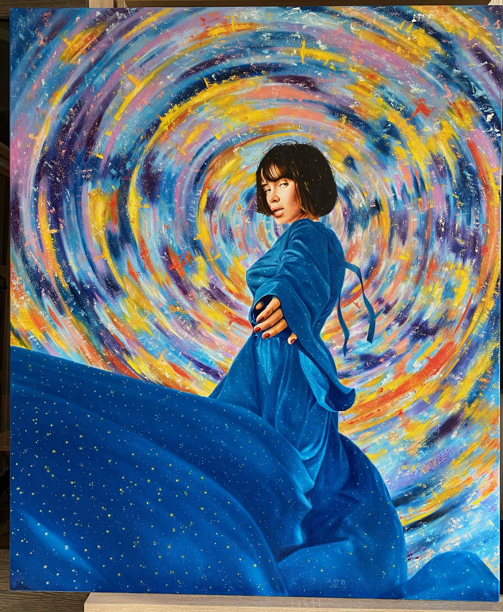 Dmitriy Krestniy Maya Devi oil on canvas painting 47" x 39" 2021 (1 of 3)