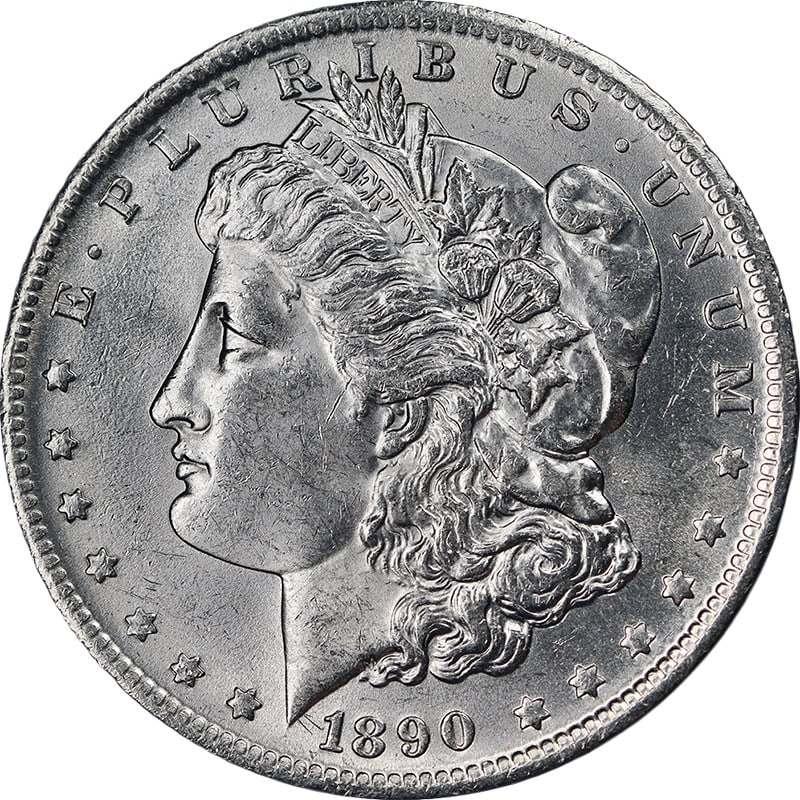 Uncirculated 1890 O Morgan Silver Dollar Blast White BU+: Uncirculated 1890 O Morgan Silver Dollar Blast White BU+ Original 1890-O Morgan Silver Dollar with a Nice BU+ grade. This uncirculated coin is described as blast white with great eye appeal, fantastic