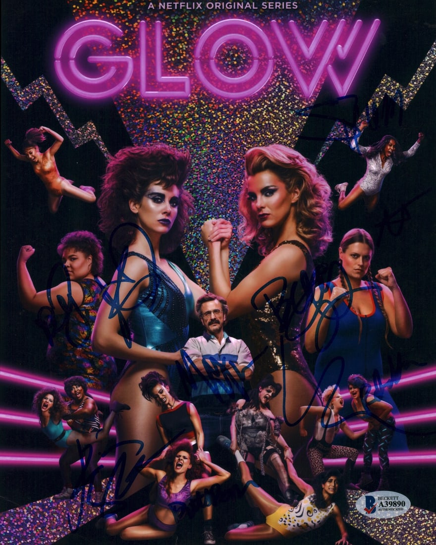 Glow Signed 8x10 Photo by Young Maron Palka Gilpin Beckett Authenticated: Glow Signed 8x10 Photo by Young Maron Palka Gilpin Beckett Authenticated This original 8x10 photograph features the cast of the acclaimed series 'Glow,' personally signed by Brittany Young, Marc Maron