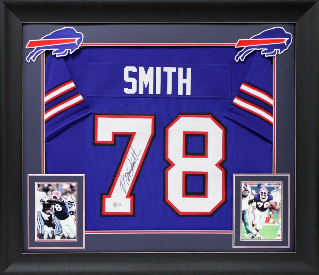 Framed Blue Bruce Smith Signed Jersey Beckett BAS Witnessed (1 of 1)
