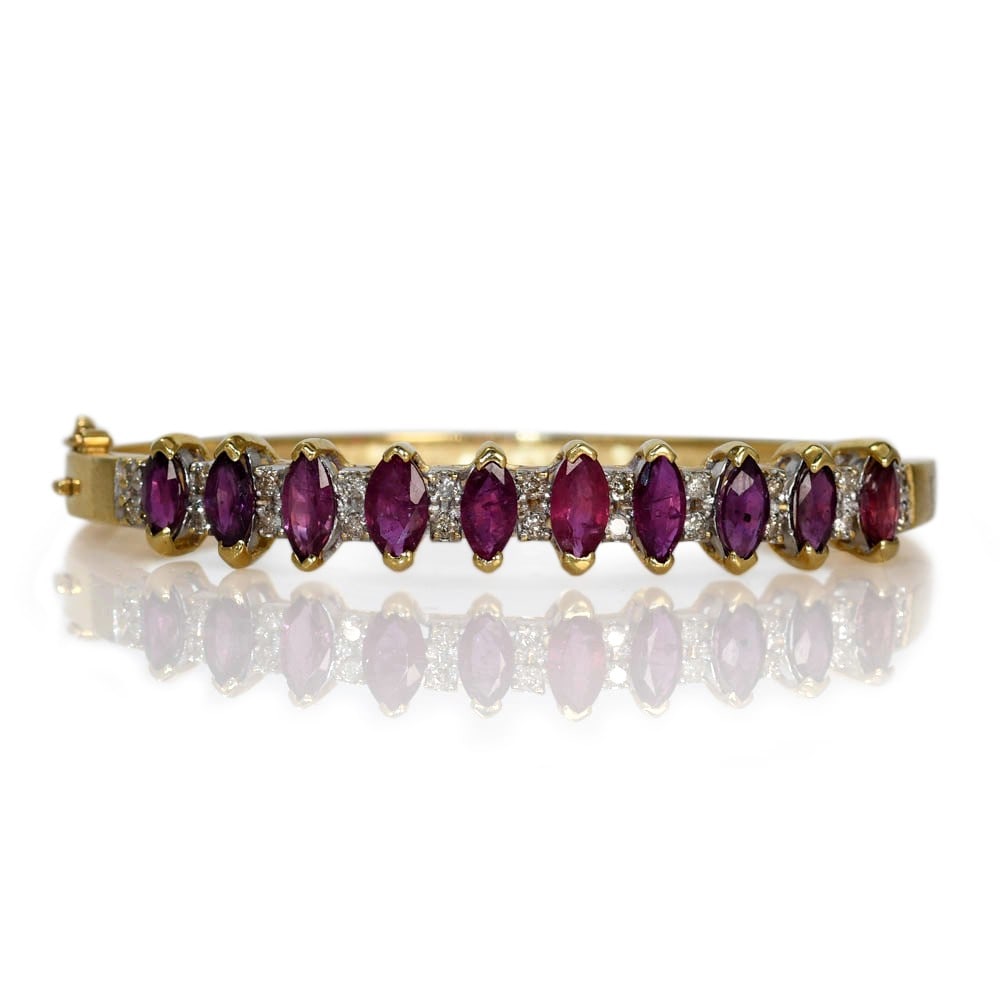 Ruby Diamond Hinged Bangle Bracelet in 14K Yellow Gold 17.8g (1 of 6)