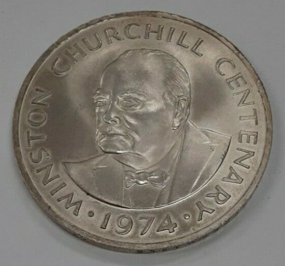 Turks and Caicos 20 Crown 1974 Churchill Centenary Sterling Silver Coin Uncirculated: Turks and Caicos 20 Crown 1974 Churchill Centenary Sterling Silver Coin Uncirculated This 1974 Turks and Caicos Islands Churchill Centenary 20 Crown coin is struck in sterling silver with a fineness o