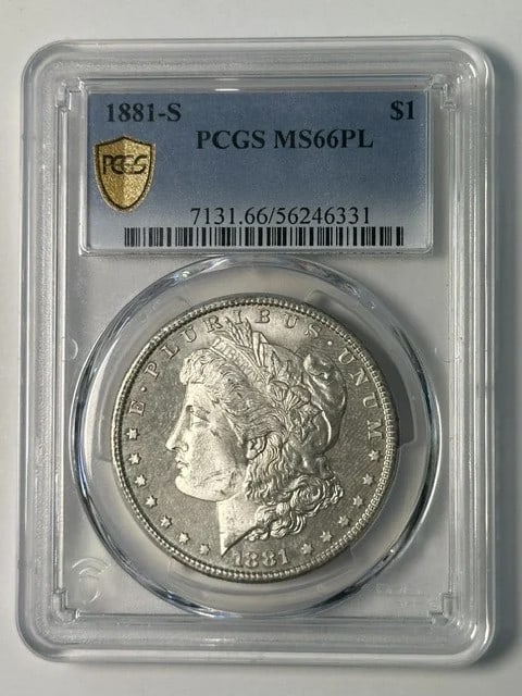 PCGS MS66 PL 1881-S Morgan Silver Dollar $1 Coin: PCGS MS66 PL 1881-S Morgan Silver Dollar $1 Coin 1881-S Morgan Silver Dollar certified by PCGS and graded MS-66 PL (Proof Like). This pre-owned U.S. silver dollar is an 1881 issue from the San Francis