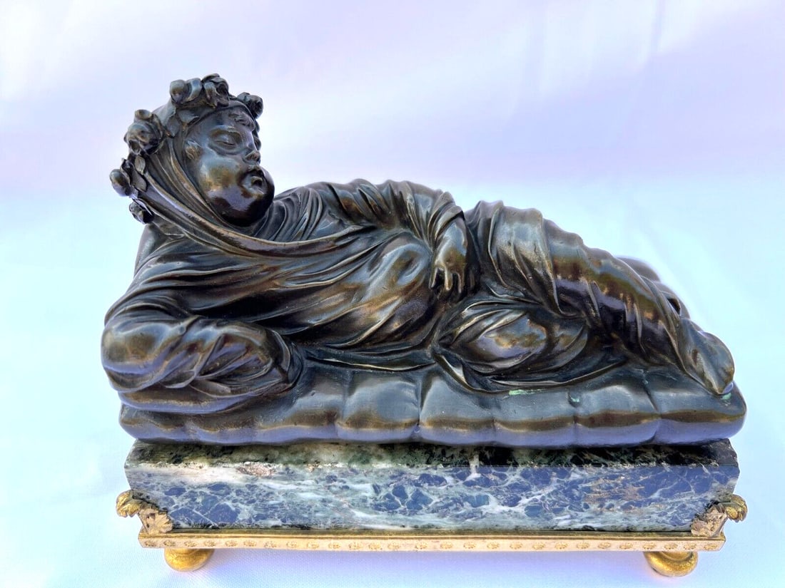 Sleeping Child French Bronze Figure on Marble Base 18th Century (1 of 12)