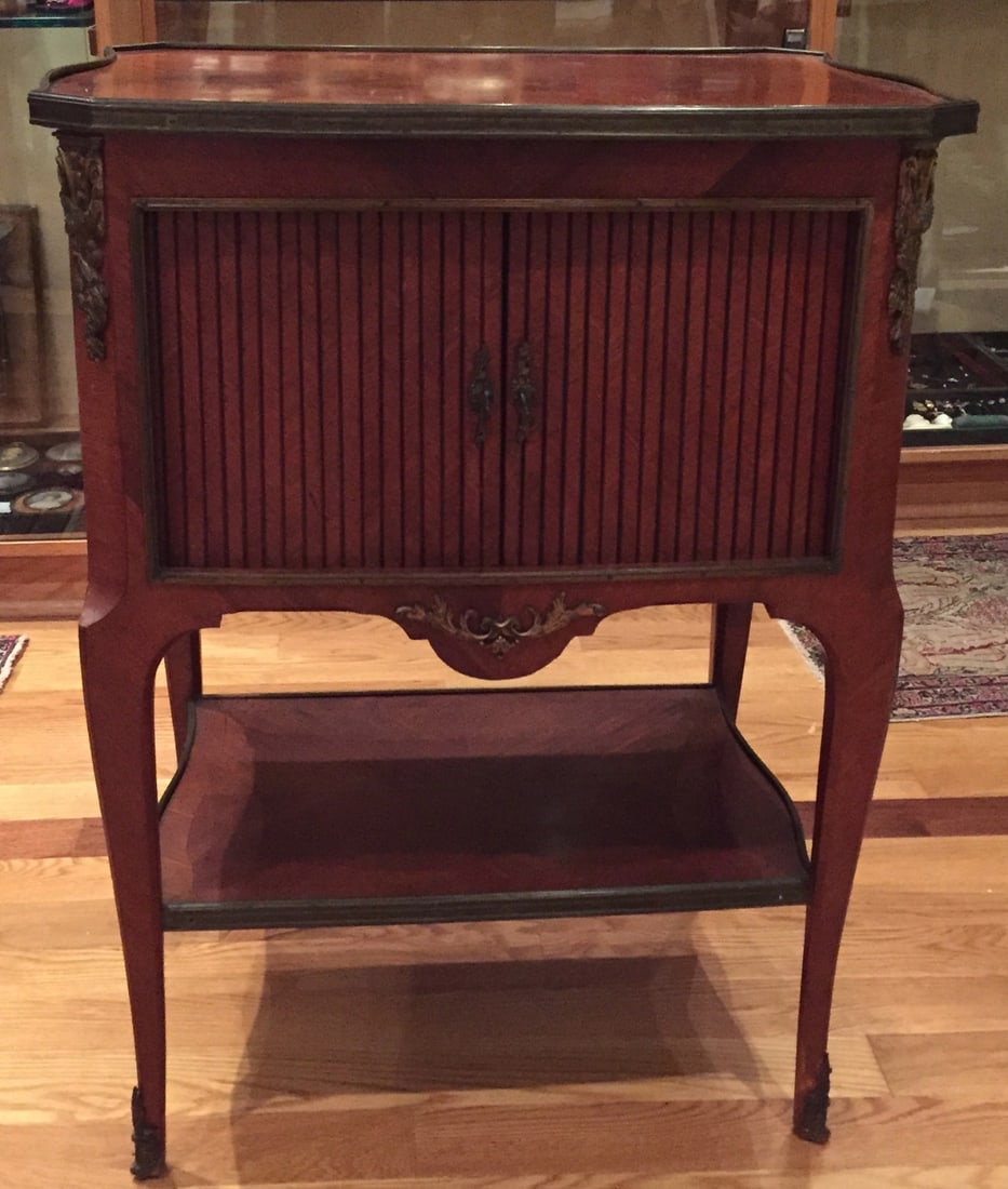 French Provincial bronze side table commode with 2 side cup trays (1 of 11)