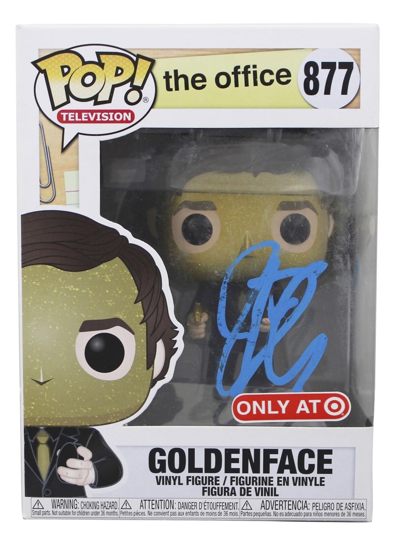John Krasinski Signed Goldenface #877 Funko Pop JSA Authenticated: John Krasinski Signed Goldenface #877 Funko Pop JSA Authenticated This autographed Goldenface #877 Funko Pop Vinyl Figure features the signature of John Krasinski, known for his role in The Office. Ea