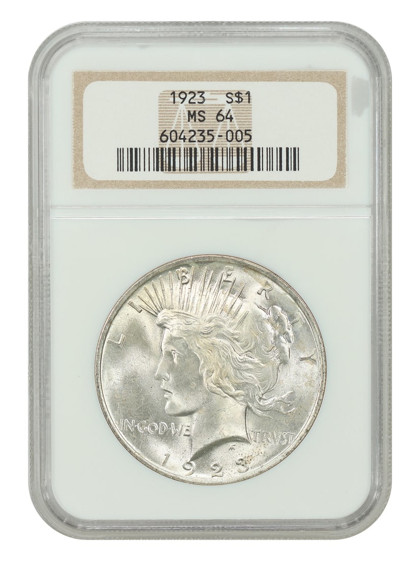 NGC MS64 1923 Peace Dollar Philadelphia $1 Coin: NGC MS64 1923 Peace Dollar Philadelphia $1 Coin 1923 Peace Dollar certified by NGC in MS64. This uncirculated $1 coin is a popular collector date and is noted as one of the most common dates in the Pe
