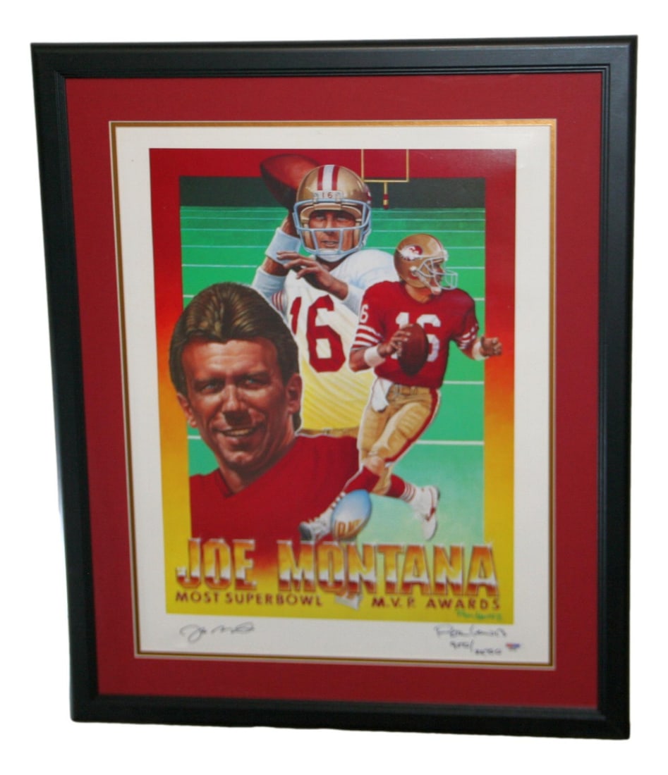 Framed 18x24 Ron Lewis Print Signed by Joe Montana PSA Authenticated (1 of 3)