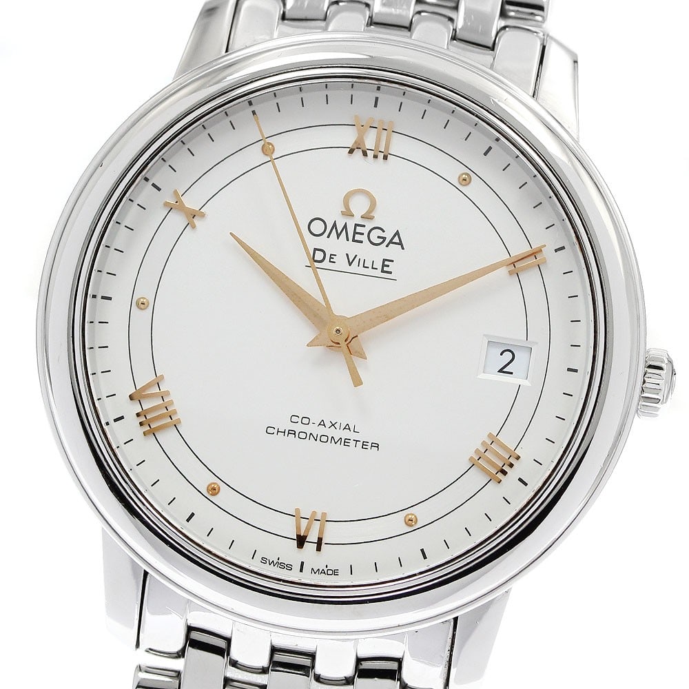 OMEGA De Ville Prestige 424.10.37.20.02.002 Mens Automatic Steel Watch: OMEGA De Ville Prestige 424.10.37.20.02.002 Mens Automatic Steel Watch OMEGA De Ville Prestige Co-Axial automatic men's wristwatch with a silver dial, stainless steel case, and stainless steel bracele
