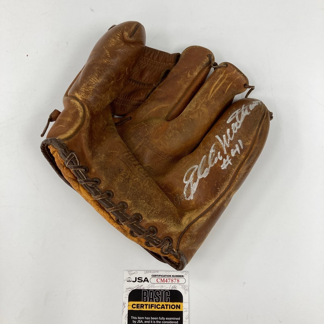 1950s baseball glove signed by Eddie Mathews with JSA COA (1 of 7)