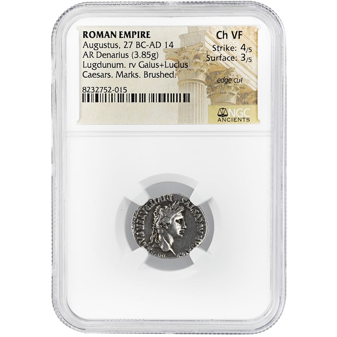 NGC Ch VF Silver Denarius of Augustus Roman Empire 27 BC (1 of 2)