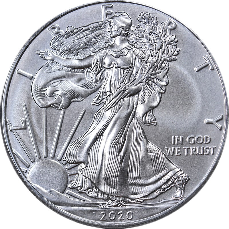PCGS MS70 First Strike 2020 Silver American Eagle Dollar Coin: PCGS MS70 First Strike 2020 Silver American Eagle Dollar Coin This 2020 Silver American Eagle $1 coin is certified by PCGS with a grade of MS70 First Strike. Made from .999 fine silver, it is in uncir