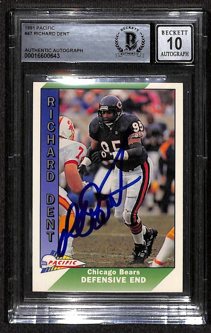 Beckett 10 Autographed 1991 Pacific #47 Richard Dent Bears Card (1 of 1)