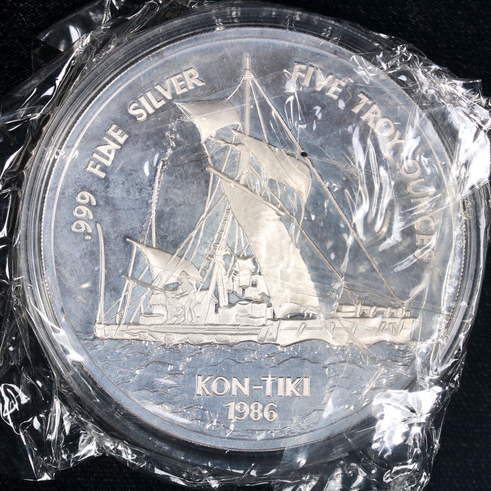 Samoa 1986 Kon-Tiki $25 5 Ounce .999 Silver Coin with OGP and COA (1 of 3)