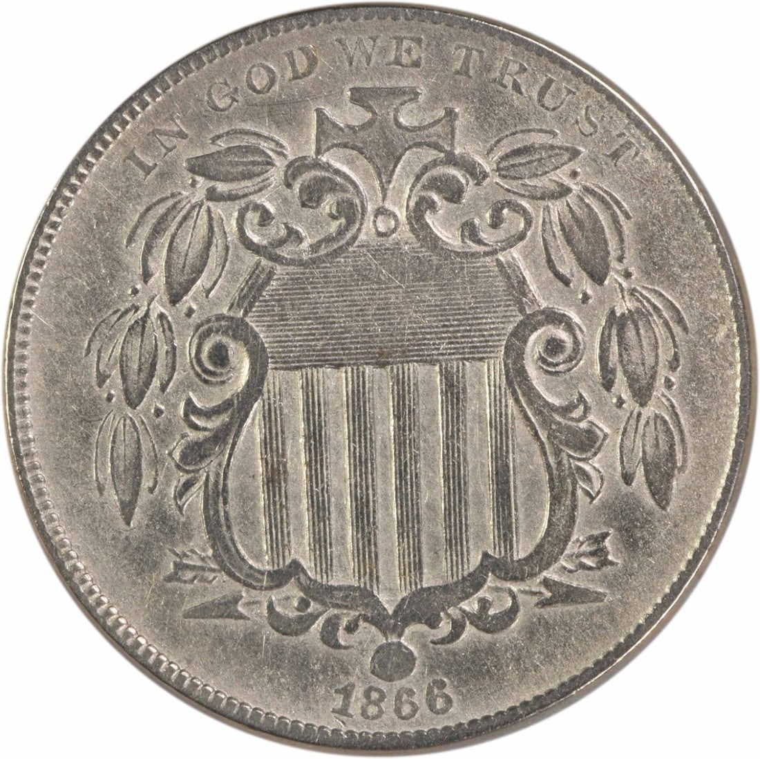 1866 5C Shield Nickel With Rays EF Uncertified (1 of 2)