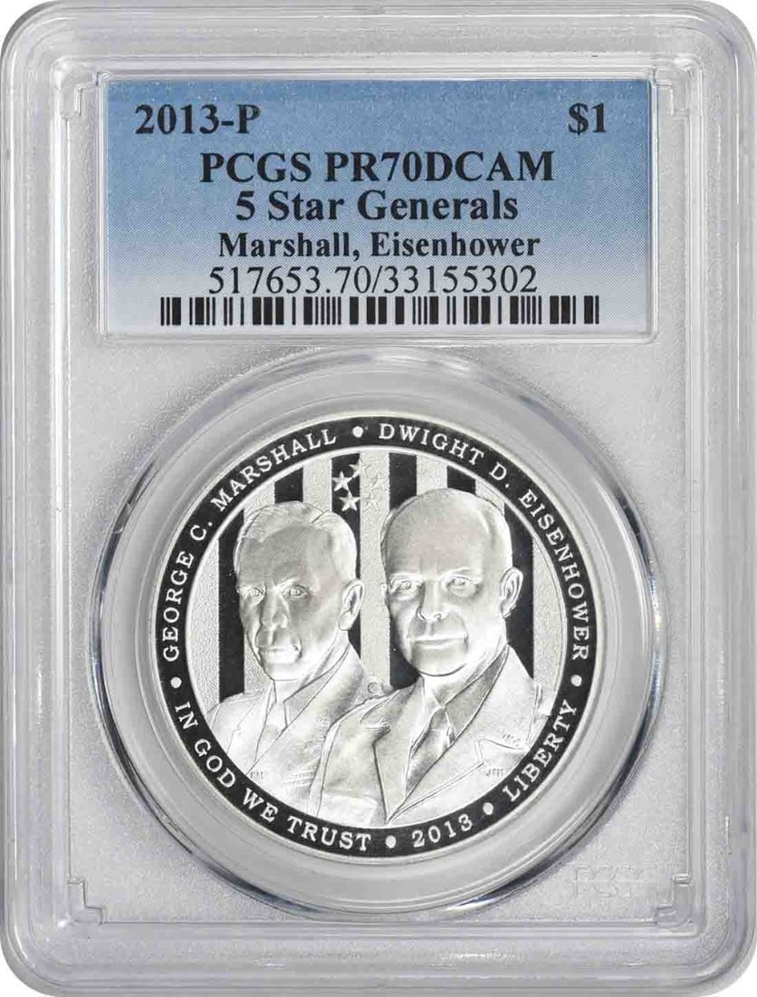 PCGS PR70DCAM 2013-P 5 Star Generals Proof Silver Dollar (1 of 2)