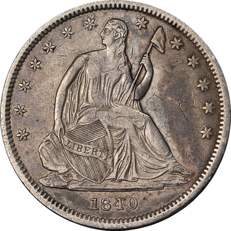 1840 P Small Letters Seated Liberty Half Dollar XF+ Silver Coin (1 of 2)