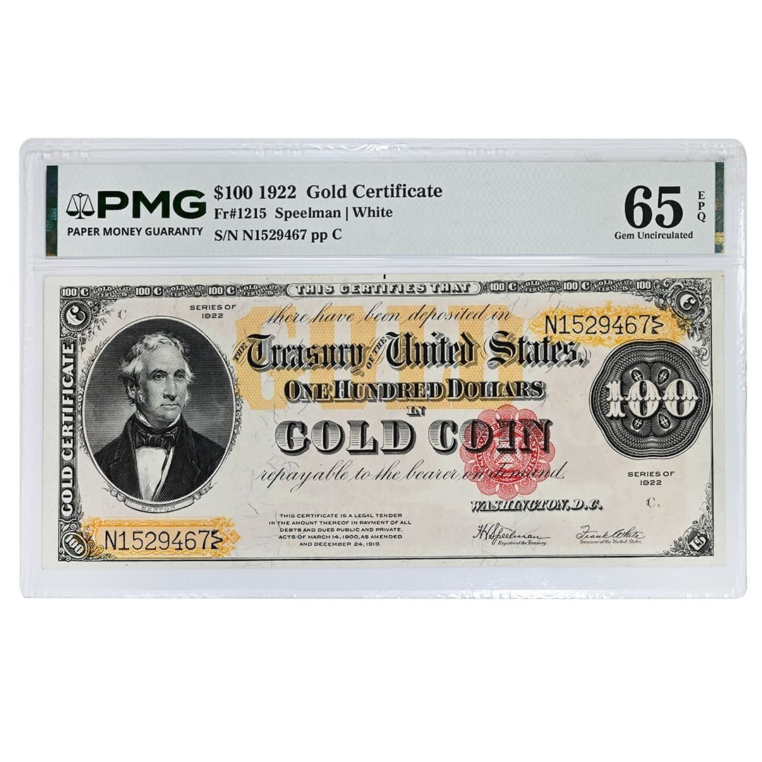 1922 $100 Gold Certificate Fr 1215 PMG 65 EPQ Banknote (1 of 2)