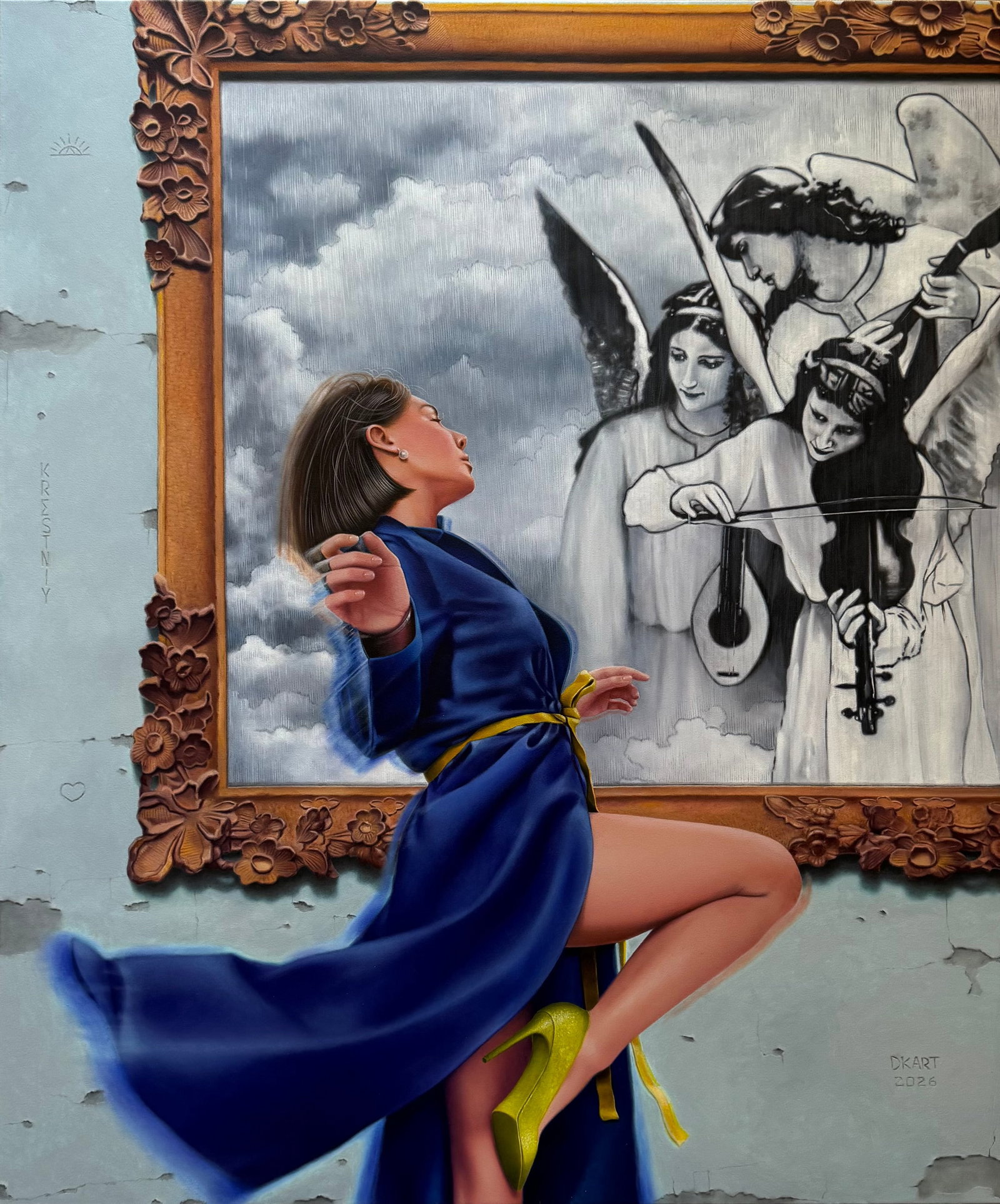 Dmitriy Krestniy Take Me Dancing Tonight oil on canvas 47 x 39 in: Dmitriy Krestniy Take Me Dancing Tonight oil on canvas 47 x 39 in "Take Me Dancing Tonight" is a figurative oil painting by Dmitriy Krestniy, created in 2026. Executed in a realist style on canvas, th
