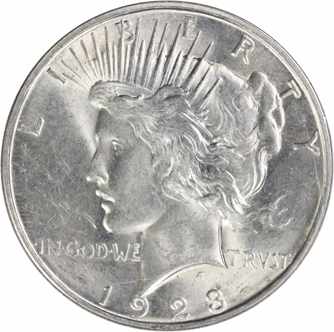 1923 D $1 Peace Dollar Silver Uncirculated Uncertified: 1923 D $1 Peace Dollar Silver Uncirculated Uncertified 1923-D Peace Silver Dollar in uncirculated, pre-owned condition. This silver $1 coin is uncertified and listed as BU with a grade of MS60. Specif