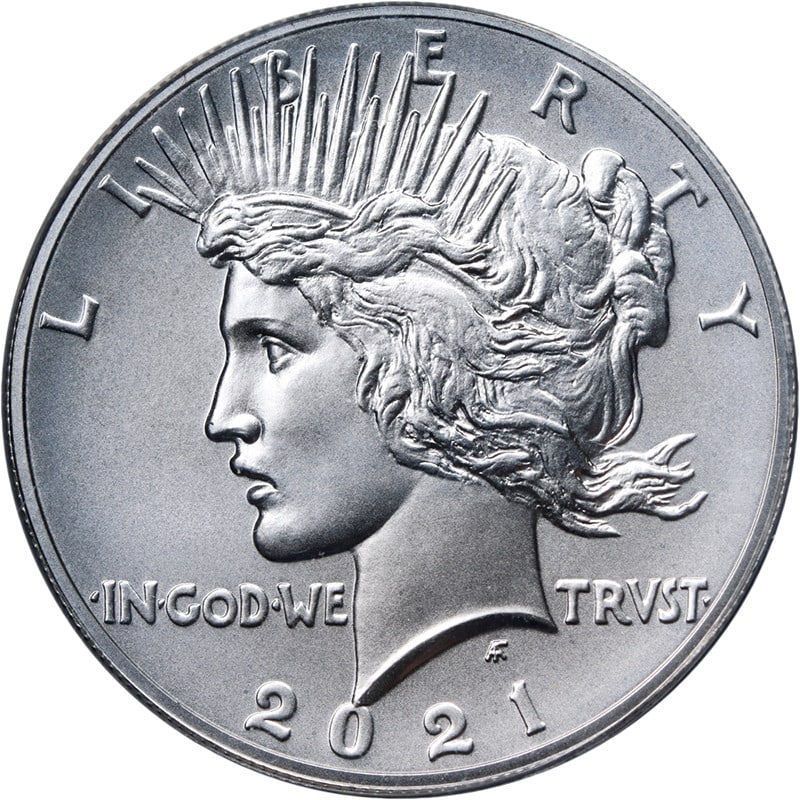 ANACS MS70 First Release 2021 Peace High Relief Silver Dollar: ANACS MS70 First Release 2021 Peace High Relief Silver Dollar Original 2021 Peace Silver Dollar High Relief certified by ANACS and graded MS70 First Release. This uncirculated silver coin is described