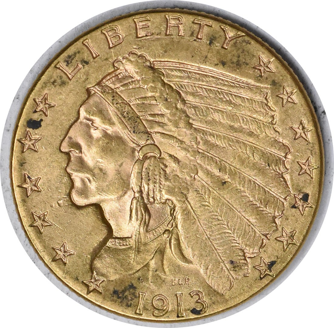1913 $2.50 Gold Indian Coin AU by Bela Lyon Pratt: 1913 $2.50 Gold Indian Coin AU by Bela Lyon Pratt This 1913 $2.50 Gold Indian coin is a beautiful piece of numismatic history. With an AU grade, it features a striking design by Bela Lyon Pratt. The c