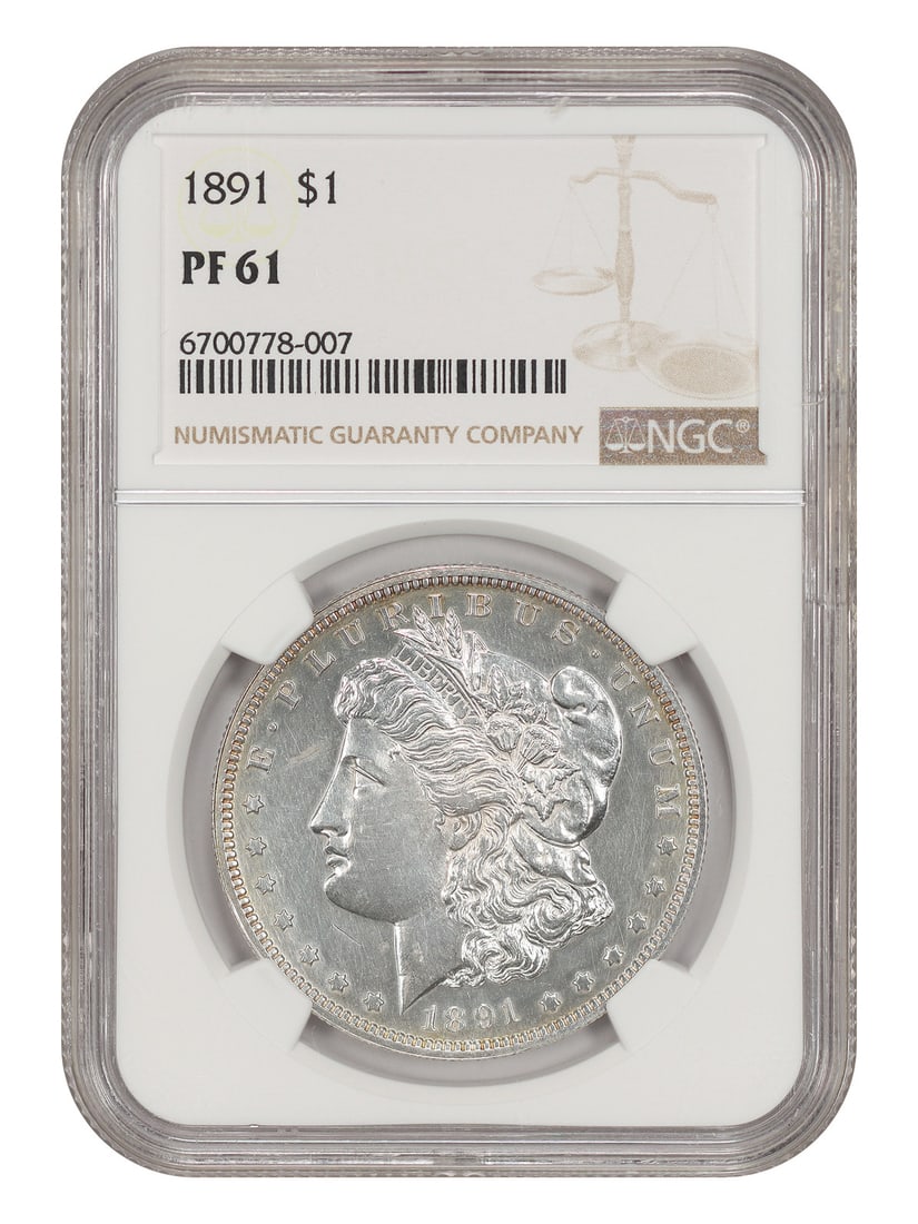 1891 Morgan Dollar $1 Proof NGC PR61 Philadelphia: 1891 Morgan Dollar $1 Proof NGC PR61 Philadelphia 1891 Morgan Dollar certified by NGC in PR61. This Philadelphia proof issue has a mintage of just 650, making it one of the lowest proof Morgan Dollar 