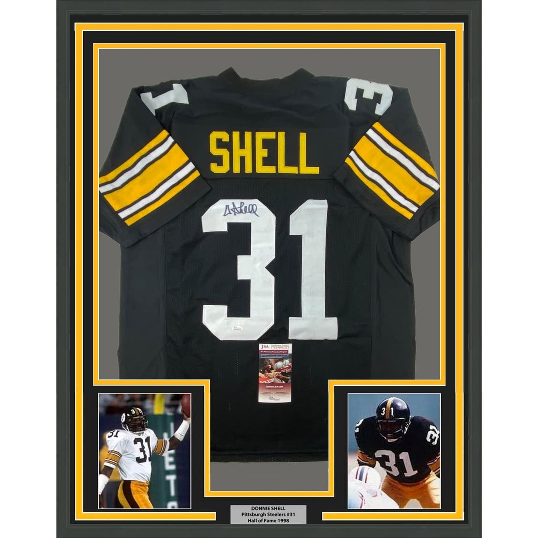 Donnie Shell autographed framed Pittsburgh Steelers black jersey JSA 35x39 (1 of 2)