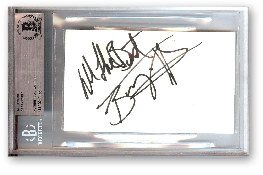 Barry White Autographed Index Card Beckett Authenticated Music Memorabilia: Barry White Autographed Index Card Beckett Authenticated Music Memorabilia Celebrate the legacy of the legendary soul singer Barry White with this autographed index card. This original item has been a