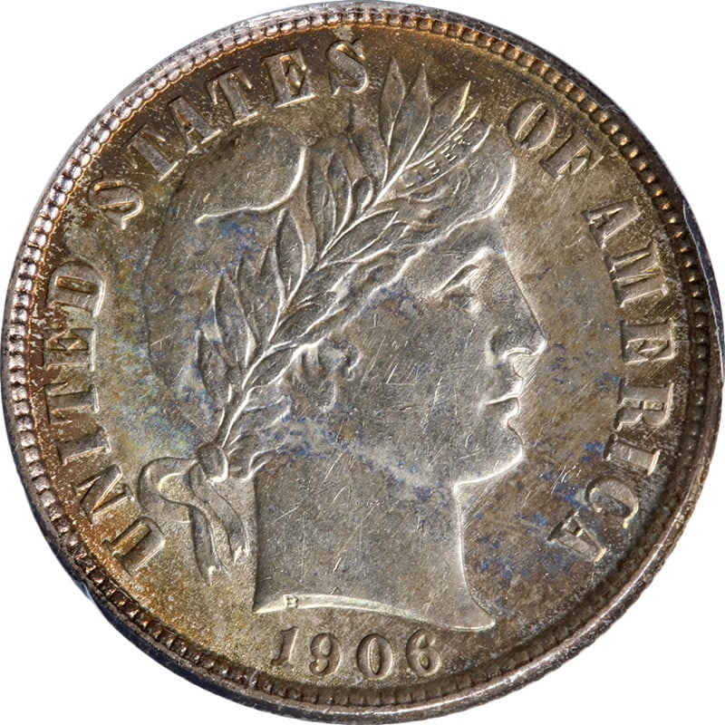 ANACS MS61 1906 Philadelphia Barber Dime Silver Coin with Strong Strike: ANACS MS61 1906 Philadelphia Barber Dime Silver Coin with Strong Strike This original 1906-P Barber Dime is graded ANACS MS61, indicating it is uncirculated with nice eye appeal, luster, and strike. T