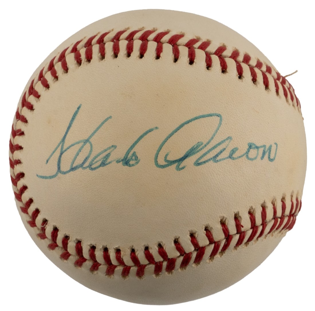 Hank Aaron Autographed Official American League MacPhail Baseball JSA LOA: Hank Aaron Autographed Official American League MacPhail Baseball JSA LOA Original Hank Aaron signed Official American League MacPhail baseball. This pre-owned ball features a blue ink signature on th