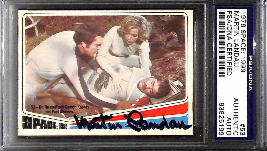 Martin Landau Signed 1976 Donruss Space: 1999 Card #53 PSA/DNA Certified: Martin Landau Signed 1976 Donruss Space: 1999 Card #53 PSA/DNA Certified This rare 1976 Donruss Space: 1999 trading card (#53) features a bold hand-signed autograph by the legendary Martin Landau, kno
