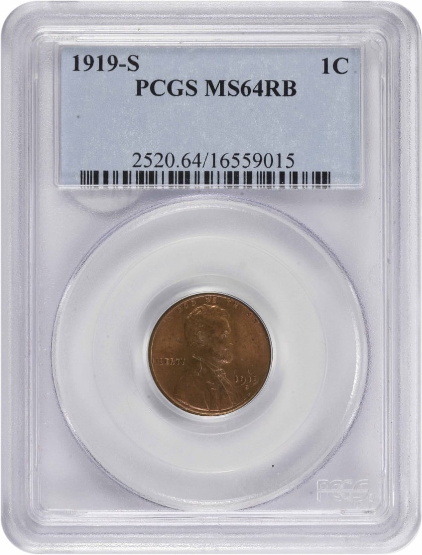 1919-S Lincoln Wheat Cent MS64RB PCGS Uncirculated Coin (1 of 2)