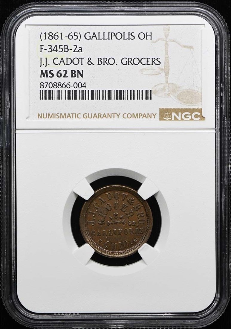 1861 Civil War Token Cadot Bro Grocers Gallipolis OH NGC MS62BN (1 of 4)