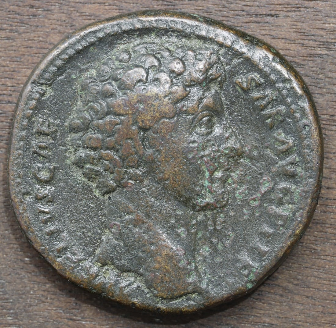 Bronze Roman Imperial Sestertius of Marcus Aurelius 161 AD (1 of 2)
