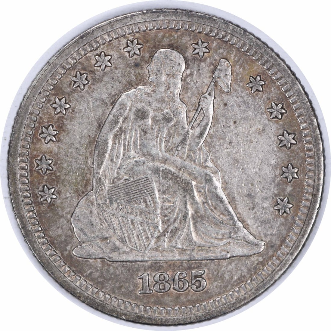 1865 Seated Liberty 25C Silver Quarter AU Philadelphia Uncertified: 1865 Seated Liberty 25C Silver Quarter AU Philadelphia Uncertified 1865 Liberty Seated silver quarter in About Uncirculated (AU) grade. This circulated, uncertified United States 25C coin features the