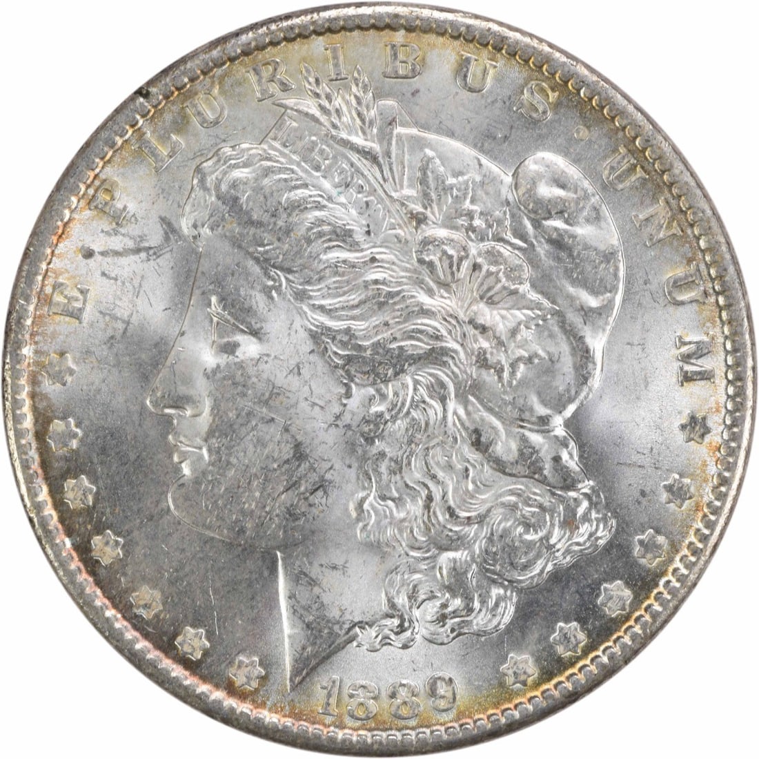 1889 Silver Dollar Morgan BU Uncertified No Mint Mark: 1889 Silver Dollar Morgan BU Uncertified No Mint Mark This 1889 Morgan Silver Dollar is an uncirculated coin featuring a brilliant uncirculated (BU) grade. Composed of silver, it bears no mint mark an