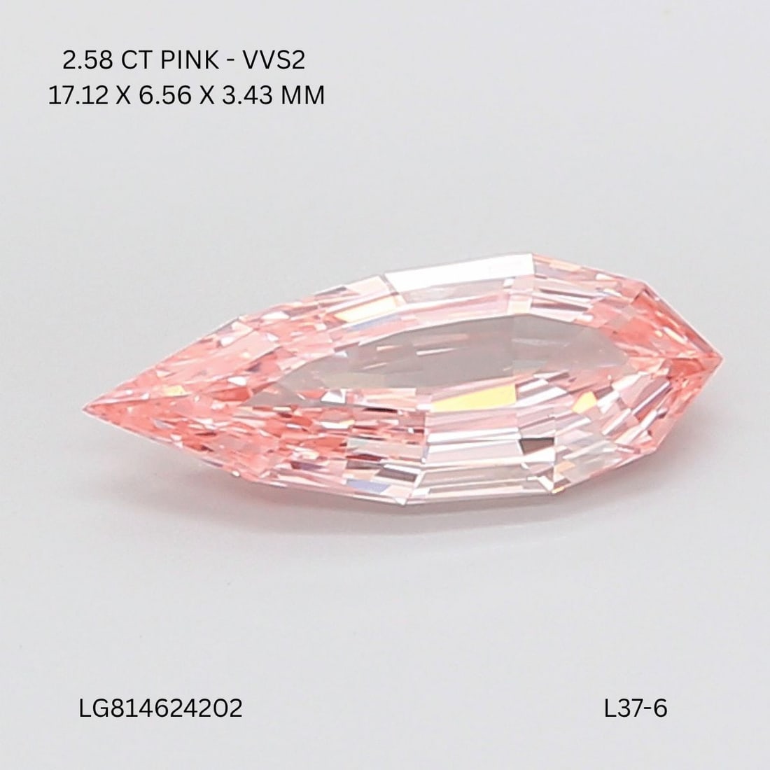 Loose Diamond - PEAR 2.58ct Fancy Intense Pink VVS2: Loose Diamond - PEAR 2.58ct Fancy Intense Pink VVS2 Source: This is a real non-mined Diamond that has been grown in a lab Shape: PEAR Carats: 2.58 Color: Fancy Intense Pink Certification: IGI Video: