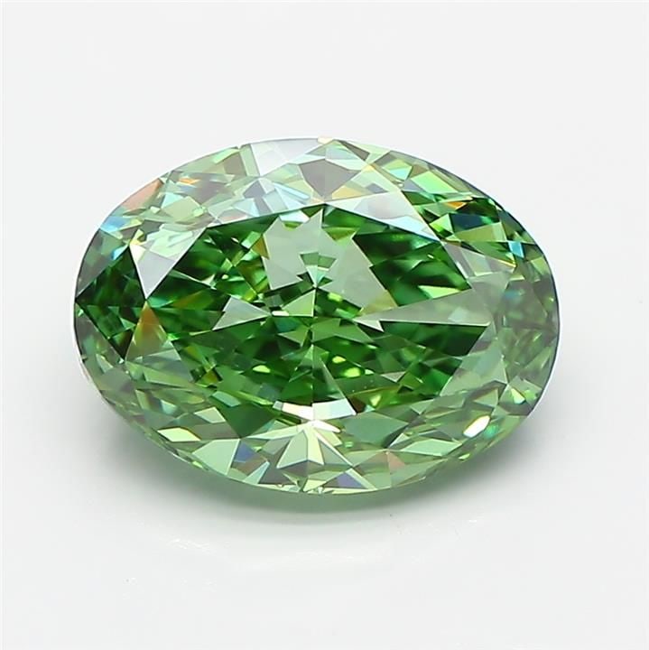 Loose Diamond - OVAL 3.85ct Fancy Vivid Green VVS2: Loose Diamond - OVAL 3.85ct Fancy Vivid Green VVS2 Source: This is a real non-mined Diamond that has been grown in a lab Shape: OVAL Carats: 3.85 Color: Fancy Vivid Green Certification: IGI Video: