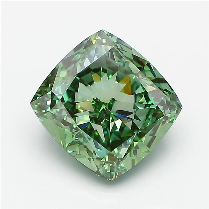 Loose Diamond - CUSHION MODIFIED 5.01ct Fancy Vivid Green VVS2: Loose Diamond - CUSHION MODIFIED 5.01ct Fancy Vivid Green VVS2 Source: This is a real non-mined Diamond that has been grown in a lab Shape: CUSHION MODIFIED Carats: 5.01 Color: Fancy Vivid Green Certi