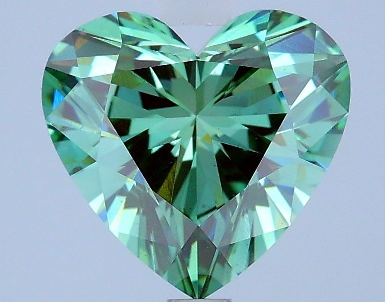 Loose Diamond - HEART 2.52ct Fancy Vivid Green VS2: Loose Diamond - HEART 2.52ct Fancy Vivid Green VS2 Source: This is a real non-mined Diamond that has been grown in a lab Shape: HEART Carats: 2.52 Color: Fancy Vivid Green Certification: IGI Video: