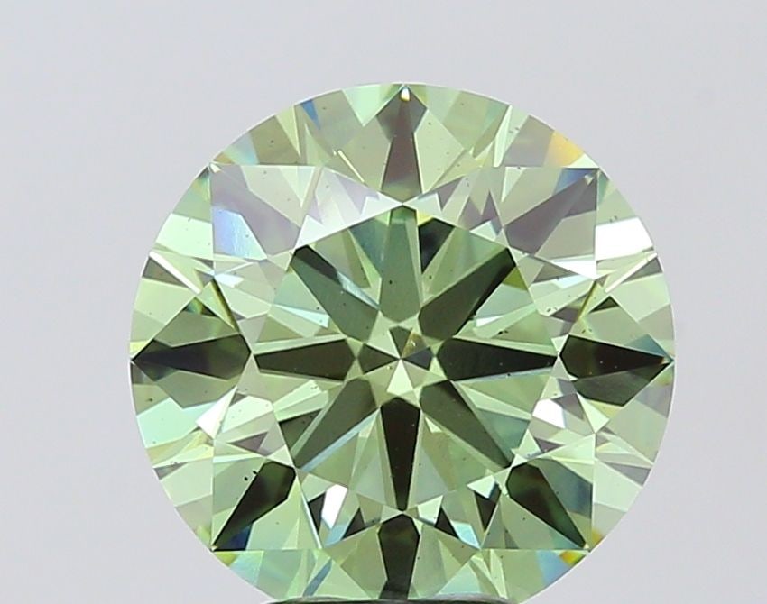 Ideal Loose Diamond - ROUND 5.07ct Fancy Vivid Green VS2: Ideal Loose Diamond - ROUND 5.07ct Fancy Vivid Green VS2 Source: This is a real non-mined Diamond that has been grown in a lab Shape: ROUND Carats: 5.07 Color: Fancy Vivid Green Certification: IGI Add