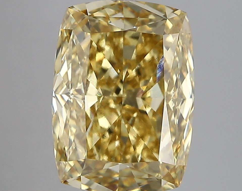 Loose Diamond - CUSHION MODIFIED 4.29ct Fancy Intense Yellow VVS2: Loose Diamond - CUSHION MODIFIED 4.29ct Fancy Intense Yellow VVS2 Source: This is a real non-mined Diamond that has been grown in a lab Shape: CUSHION MODIFIED Carats: 4.29 Color: Fancy Intense Yellow