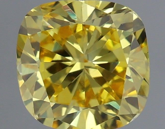 Loose Diamond - CUSHION MODIFIED 1.01ct Fancy Vivid Yellow VS1: Loose Diamond - CUSHION MODIFIED 1.01ct Fancy Vivid Yellow VS1 Source: This is a real non-mined Diamond that has been grown in a lab Shape: CUSHION MODIFIED Carats: 1.01 Color: Fancy Vivid Yellow Cert