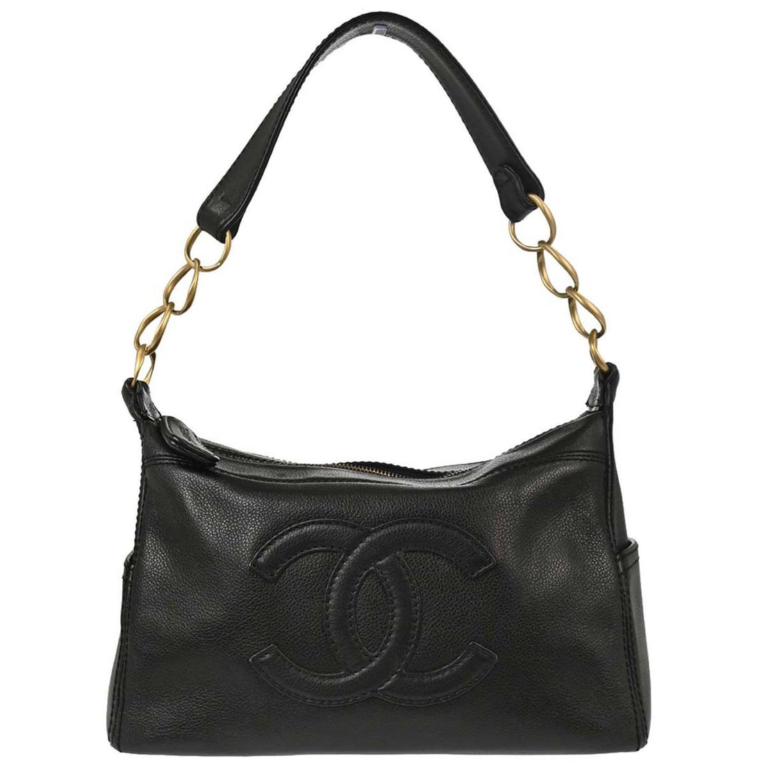CHANEL Hand Tote Bag Black Caviar Skin Leather Matelasse Tote: CHANEL Hand Tote Bag Black Caviar Skin Leather Matelasse Tote Chanel black calfskin handbag with a matelasse quilted design, double handles, and a zip-top closure. The interior is leather lined and in