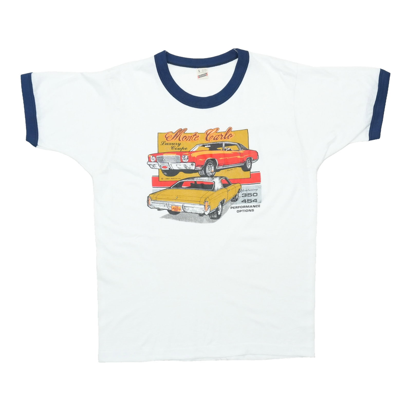 Vintage 1987 Chevrolet Monte Carlo Luxury Coupe cotton ringer tee Large (1 of 4)