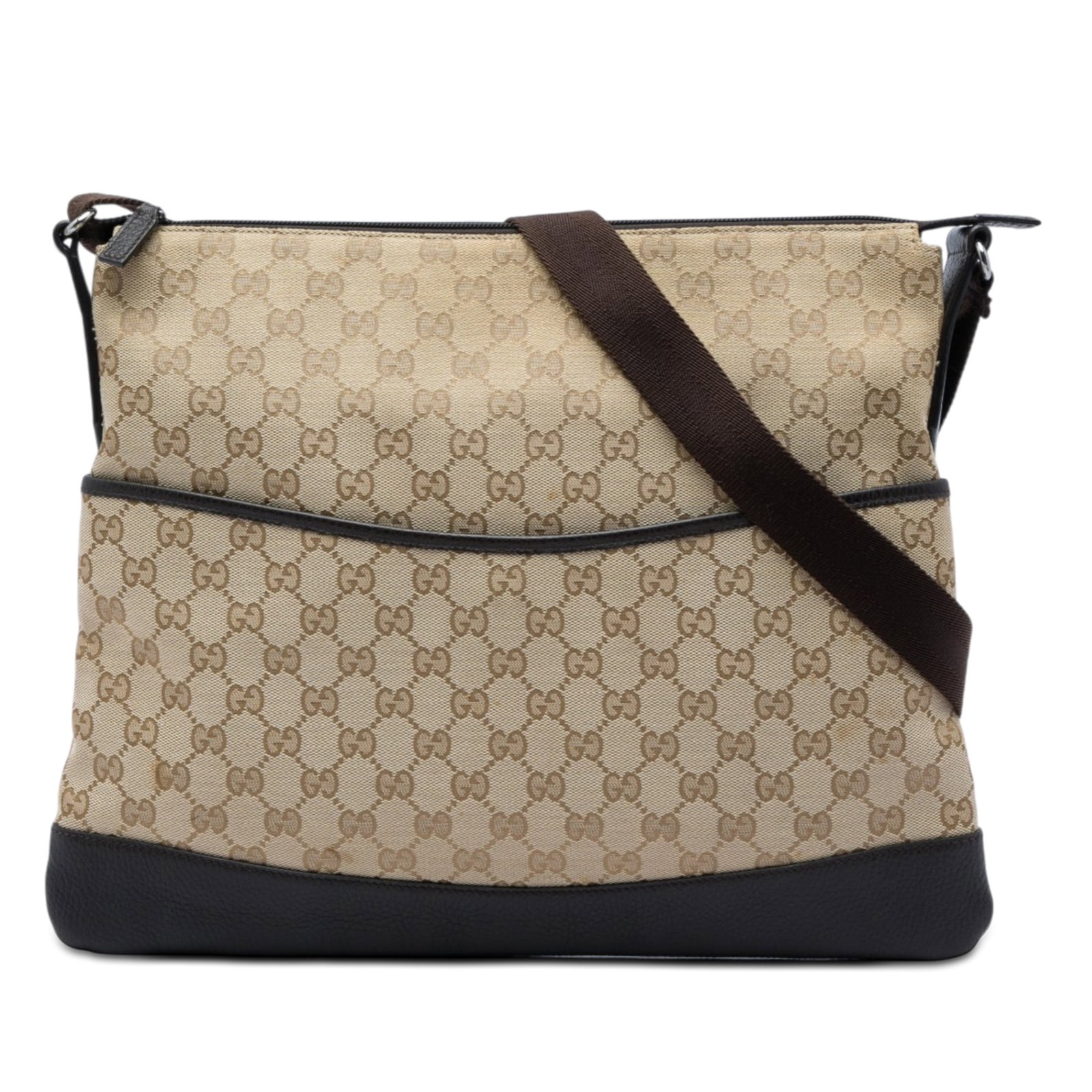 Gucci GG Canvas Beige Crossbody Bag with Leather Trim: Gucci GG Canvas Beige Crossbody Bag with Leather Trim Gucci GG Canvas Crossbody bag in beige canvas with leather trim. It features an adjustable flat canvas shoulder strap, top zip closure, a front ex