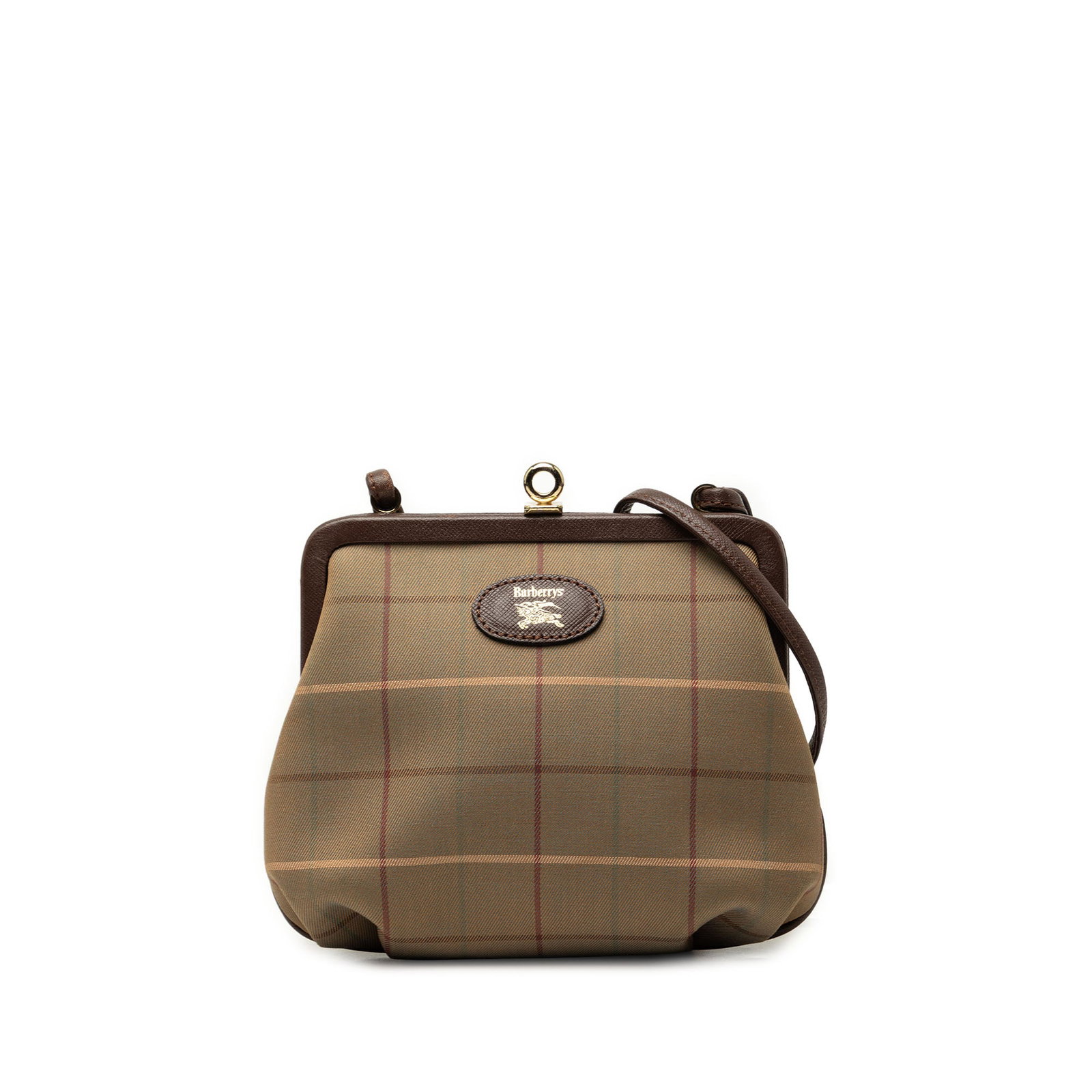 Burberry Vintage Check Kiss Lock Crossbody Bag Canvas Leather Trim: Burberry Vintage Check Kiss Lock Crossbody Bag Canvas Leather Trim Vintage Burberry crossbody bag in check canvas with leather trim and a kiss lock frame closure. The bag features a flat leather strap